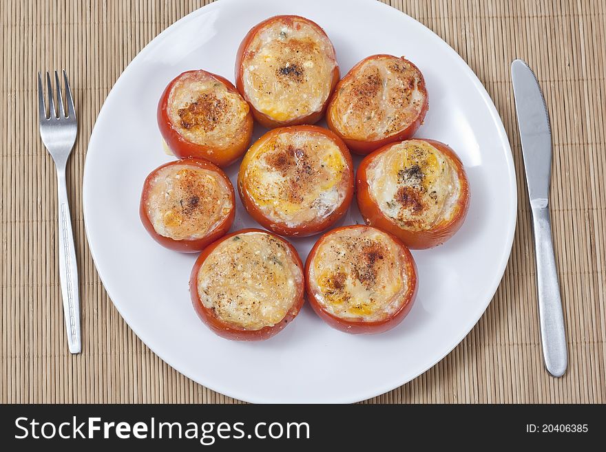 Tomatoes filling whit cheese and egs