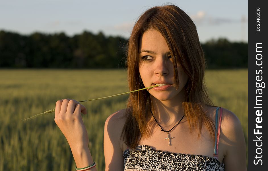 Girl and cereal crop