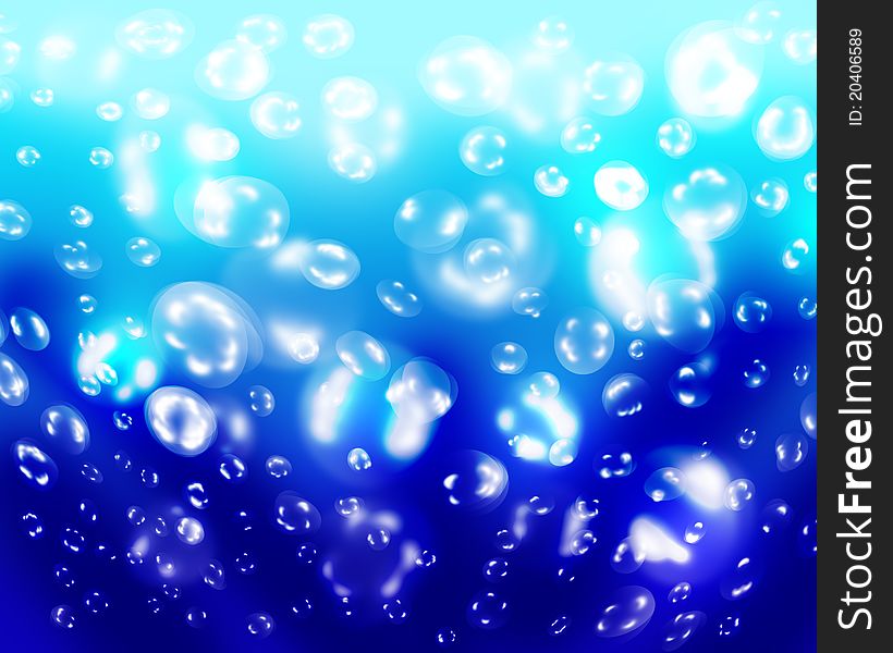 Blue bubbles in the light water. Blue bubbles in the light water