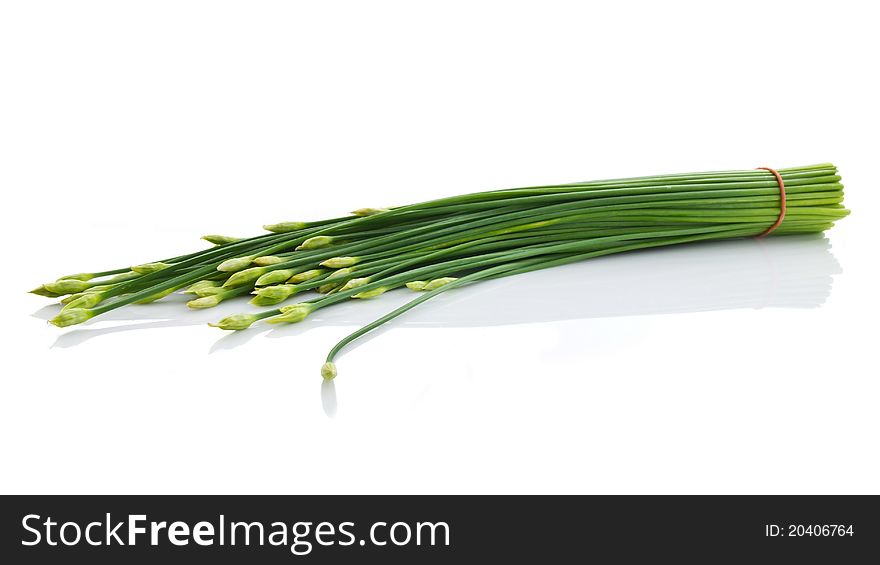 Bunch of Chinese Chives isolated on white background