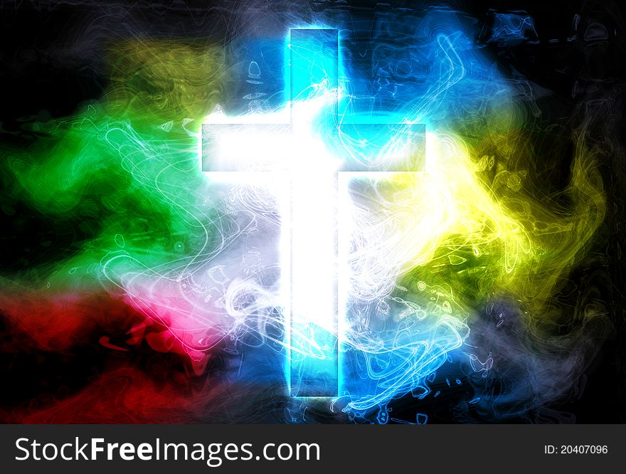 Cross in the abstract color smoke. Cross in the abstract color smoke