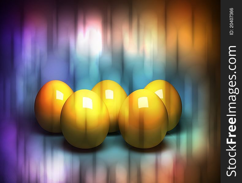 Easter background with five golden eggs