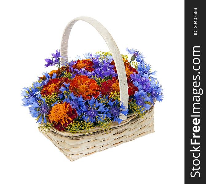 Bouquet of Flowers with dill in a basket isolated on a white background. Bouquet of Flowers with dill in a basket isolated on a white background.