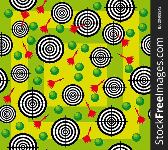 Abstract seamless texture with target and darts. llustration