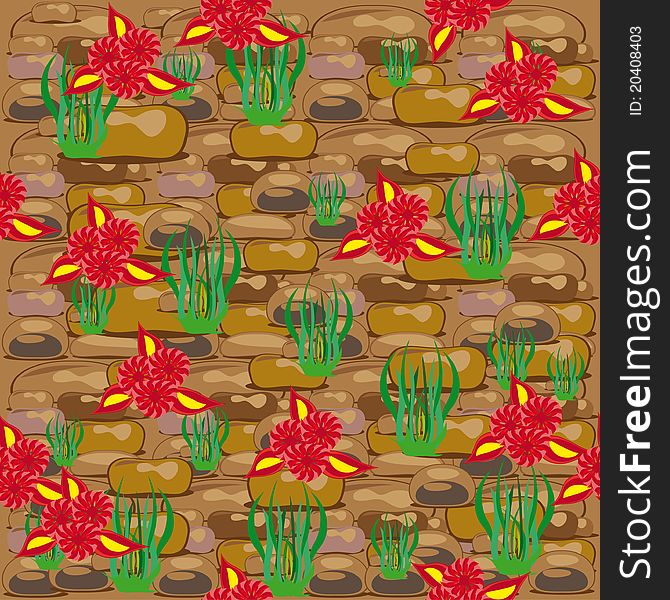 Abstract seamless texture with stones and flowers. Abstract seamless texture with stones and flowers.