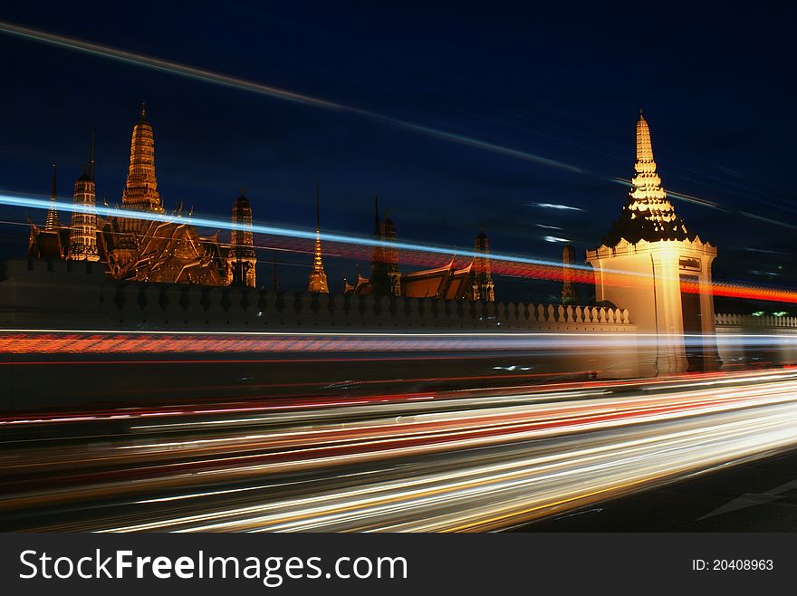 Temple of Emerald Buddha in Bangkok and street light at Dawn. Temple of Emerald Buddha in Bangkok and street light at Dawn