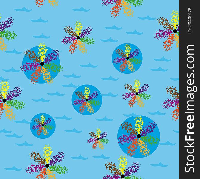 Pattern with abstract flowers on water. illustration