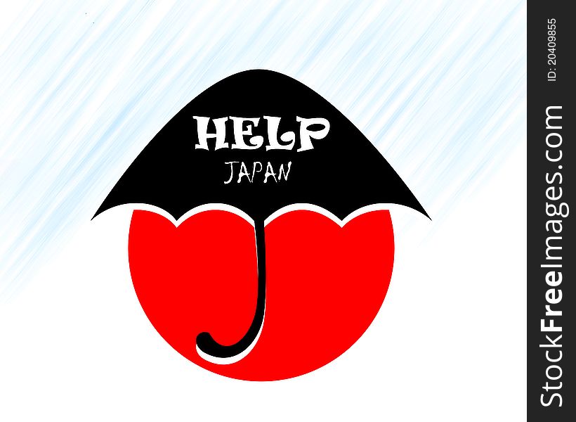 Help japan under umbrella on a white backgroung