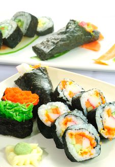 Closeup Japanese Sushi. Series Japanese Food Stock Photo