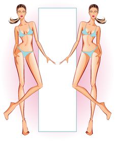 Vector Background With Two Tanned Girls In Bikini Stock Photos