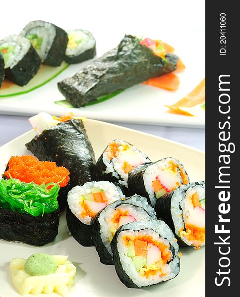 Closeup Japanese Sushi. Series Japanese Food