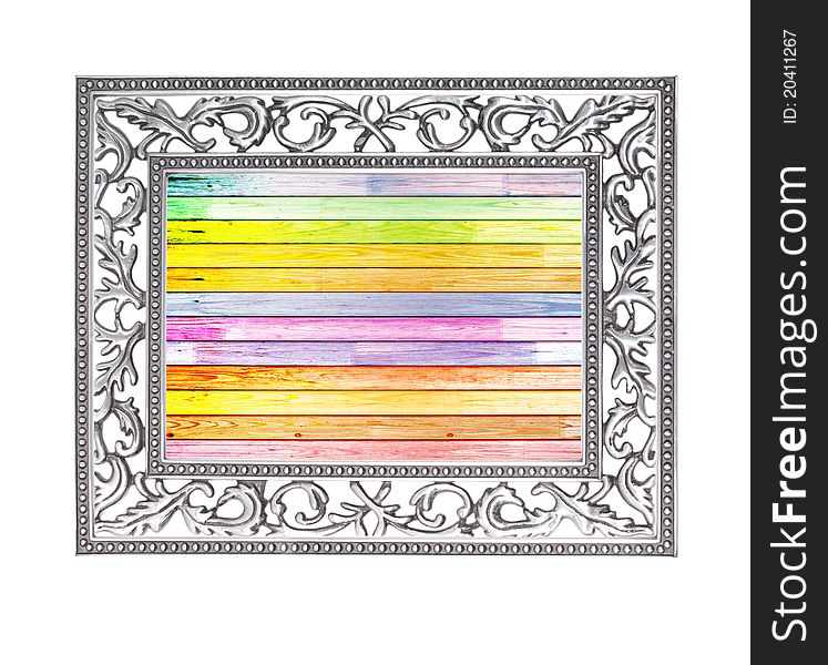 Silver frame with substrate of colorful wood