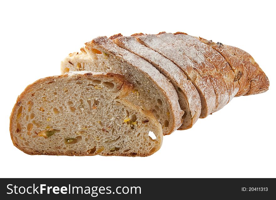 Fresh mexican bread with chilli pepper sliced isolated on the white background. Fresh mexican bread with chilli pepper sliced isolated on the white background