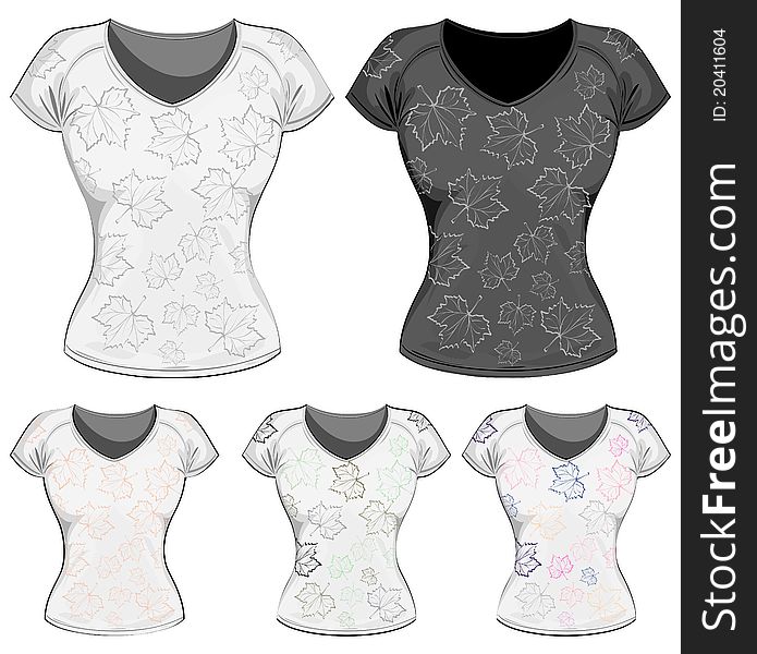 Women s t-shirts with maple leaves.