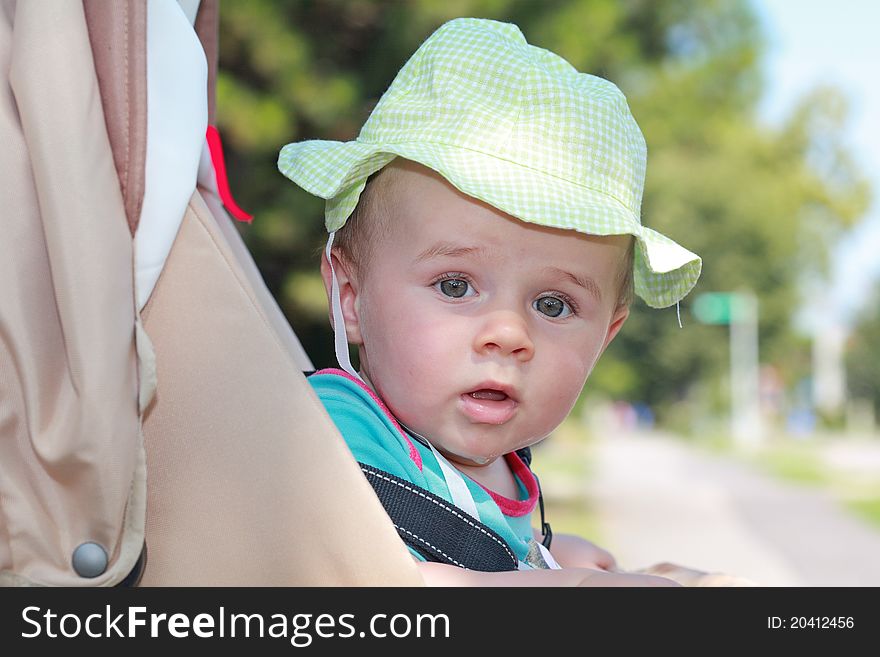 Baby Boy With Hat In Stroller