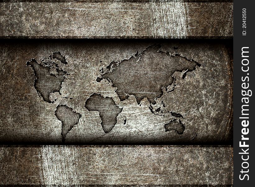 Worldmap on a steel background