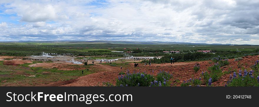 Panoramic view of Geysir area on Iceland