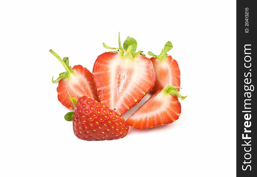 Sliced strawberries on white background