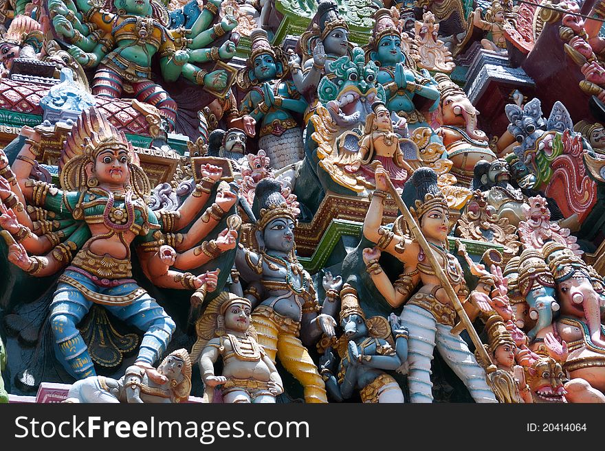 Indian deities sculptures in madurai temple's gopura. Indian deities sculptures in madurai temple's gopura