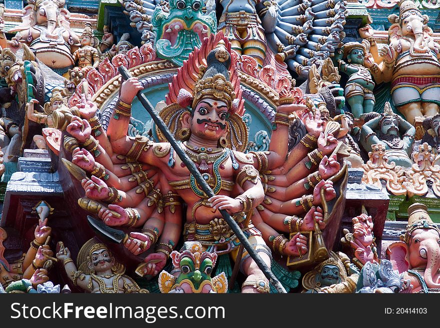 Indian deities sculptures in madurai temple's gopura. Indian deities sculptures in madurai temple's gopura