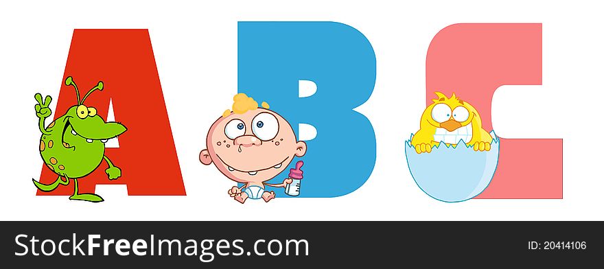 Visual Alphabet ABC With Different Cartoon Characters. Visual Alphabet ABC With Different Cartoon Characters