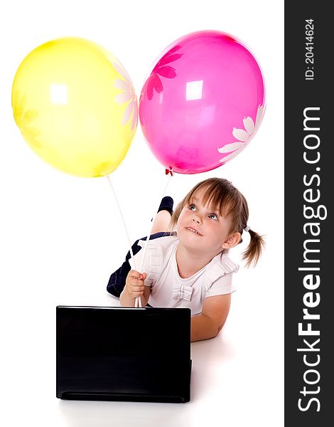The Girl With Balloons And Laptop