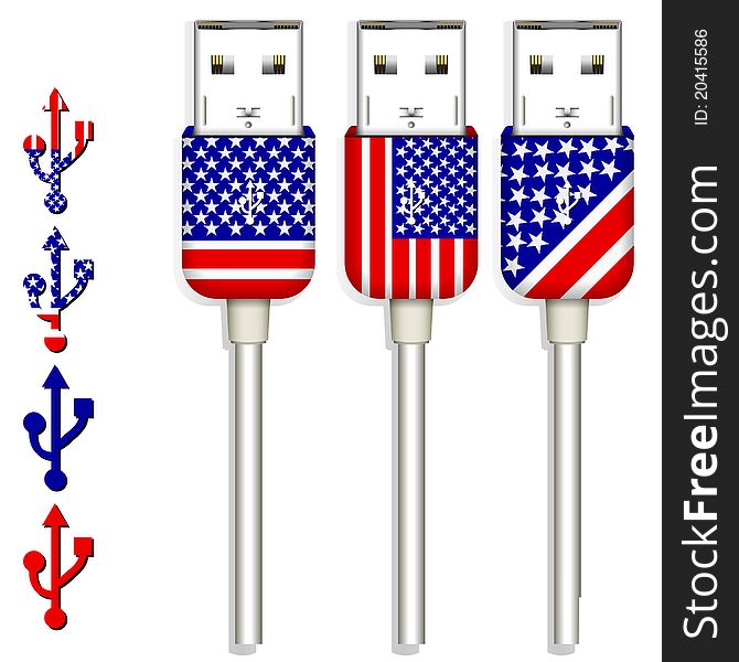 Set of america usb isolated on white background