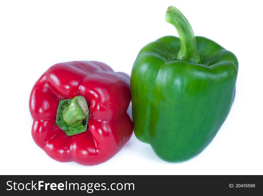 Red and Green pimento on white background