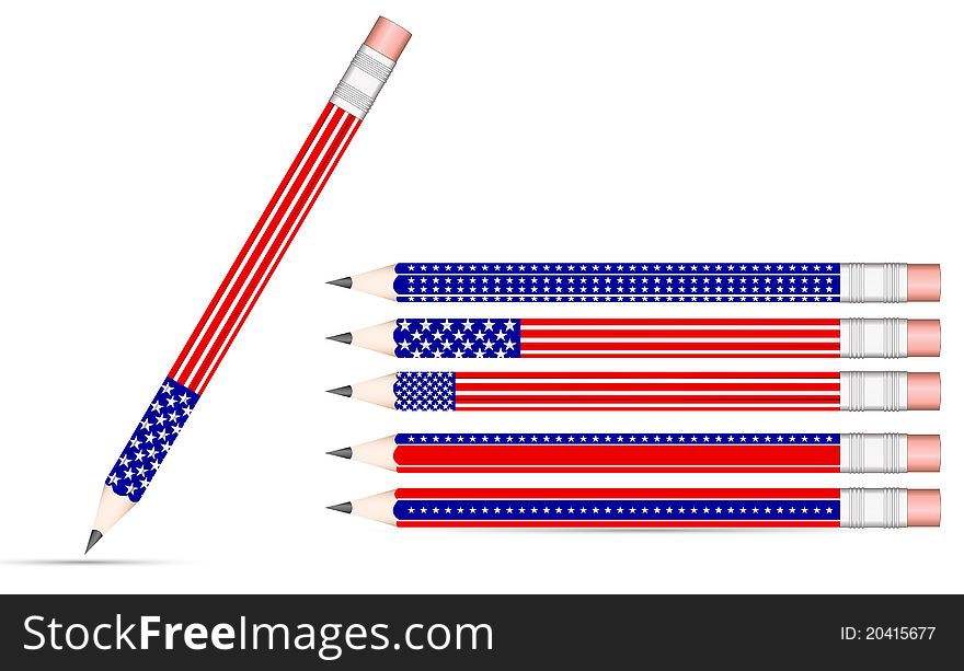 Set of usa pencil isolated on white background