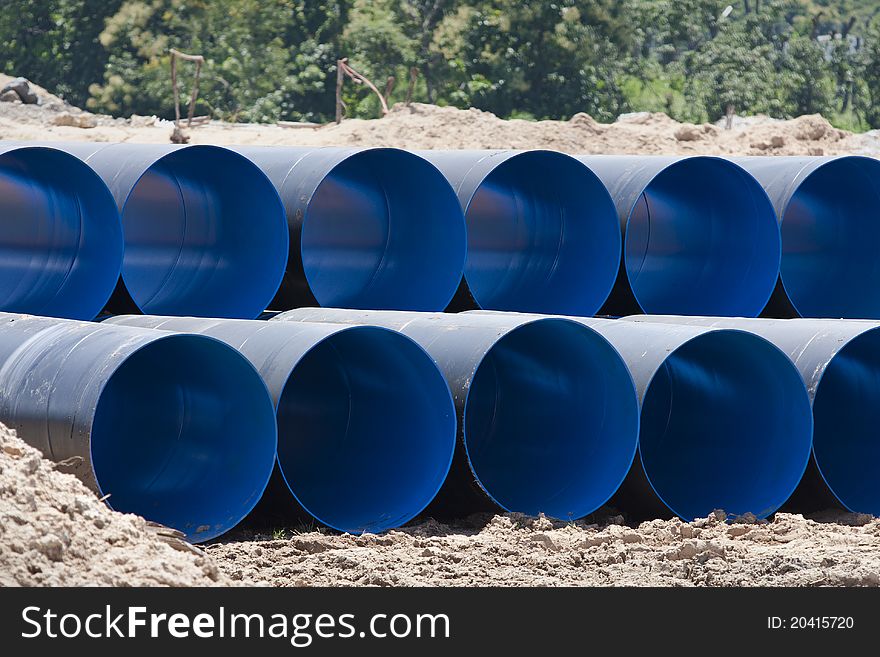 Drain steel pipes in construction site