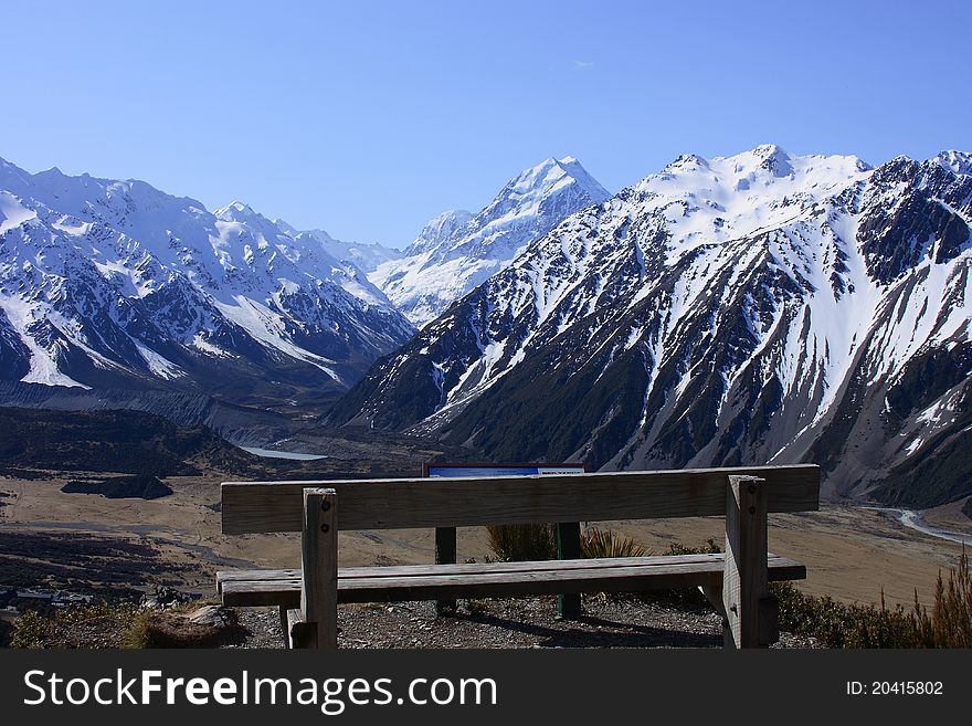 A nice spot to rest overlooking New Zealand's highest mountain, Mt Cook. A nice spot to rest overlooking New Zealand's highest mountain, Mt Cook.