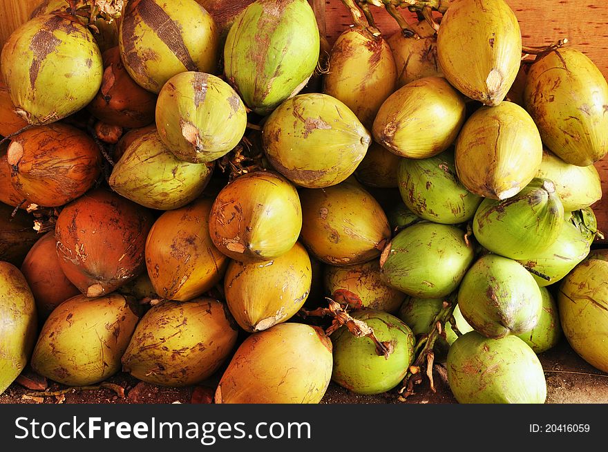 This is coconuts that sell in a shop. This is coconuts that sell in a shop