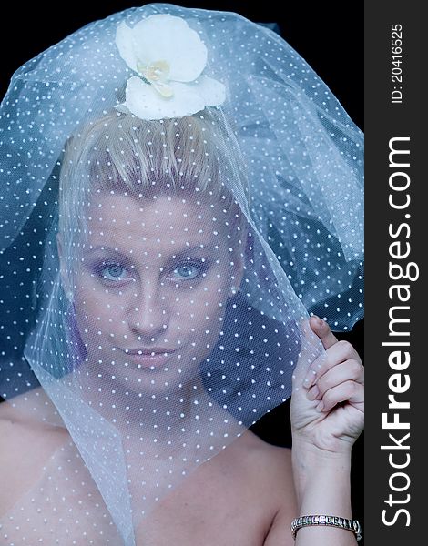 Fiancee holds a bridal veil