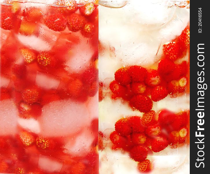 Fruit red juice with wild strawberry and ice. Fruit red juice with wild strawberry and ice