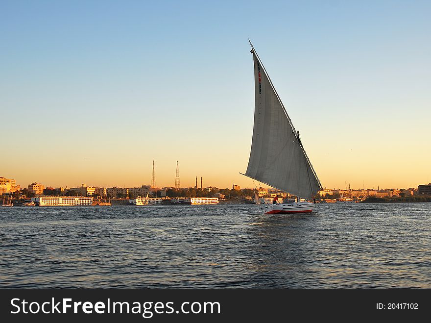 Felucca, a traditional wooden sailing boat on Nile River. Felucca, a traditional wooden sailing boat on Nile River