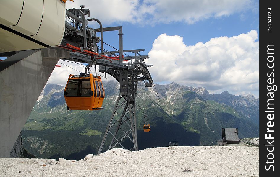 Upper station of cableway near rif Gilberti in italian Julian Alps