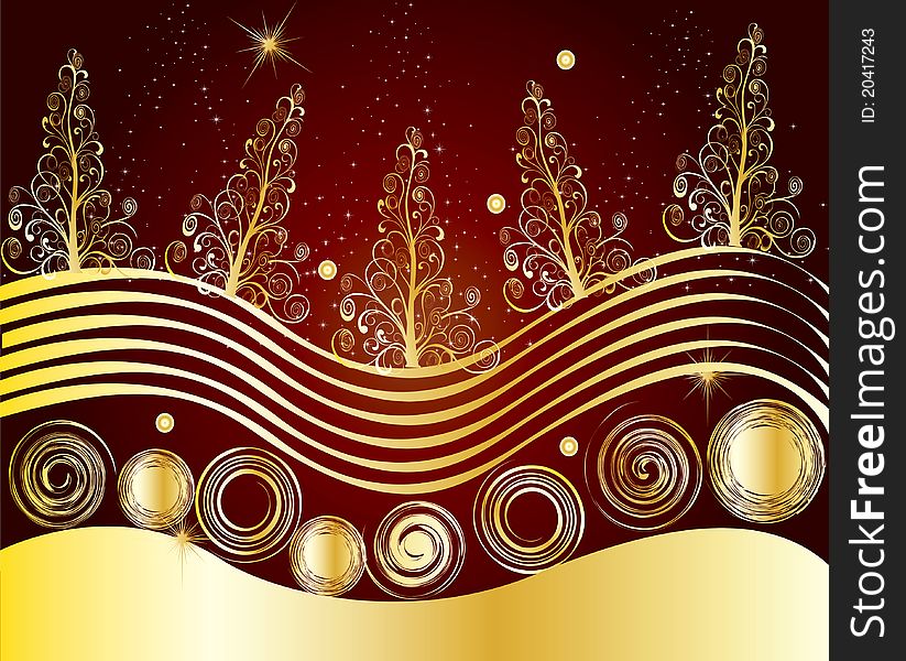 Christmas card background illustration balls ribbon snow red stars gift voucher tree snow red green gold. Christmas card background illustration balls ribbon snow red stars gift voucher tree snow red green gold