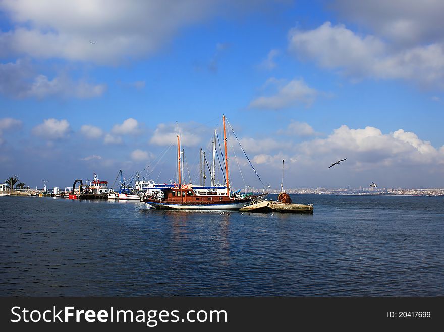 Sailboats moored in the Sea of ​​Marmara. Princes' Шslands. Near Istanbul.