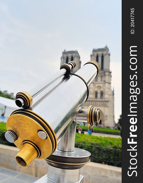 Vision by telescope to Notre-Dame Portal