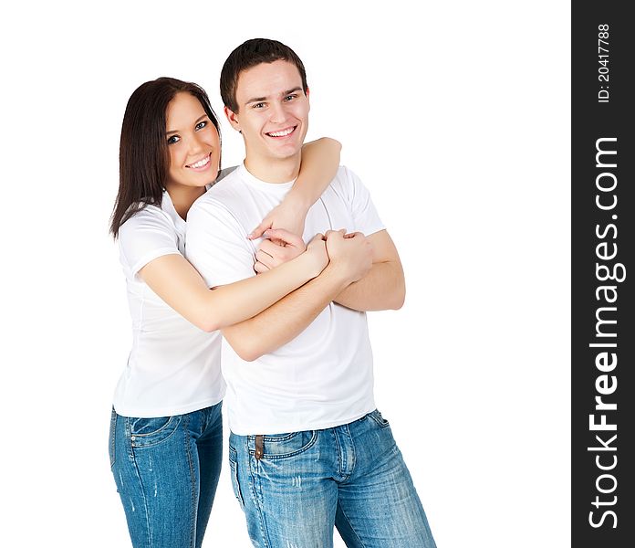 Smiling couple isolated on a white background