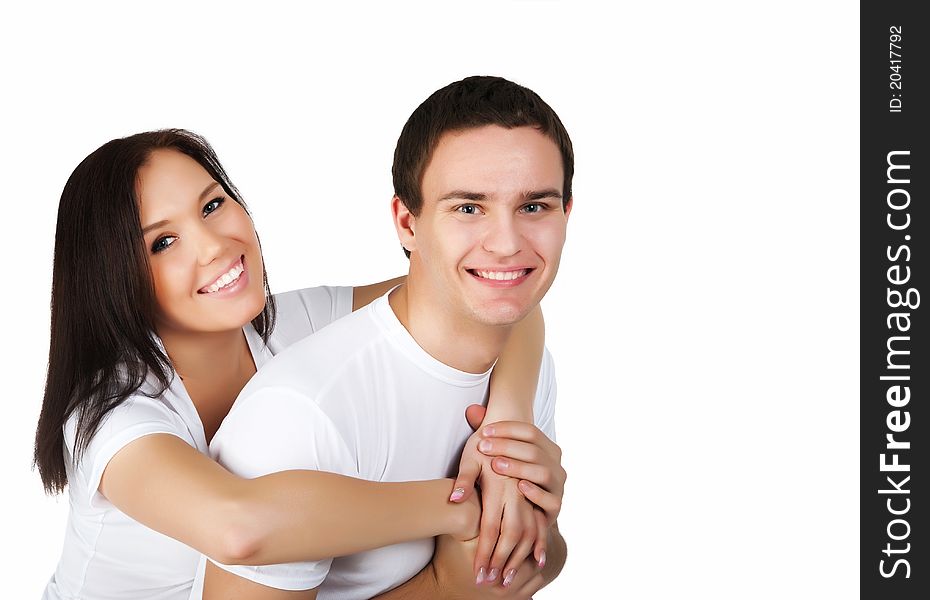 Smiling couple isolated on a white background