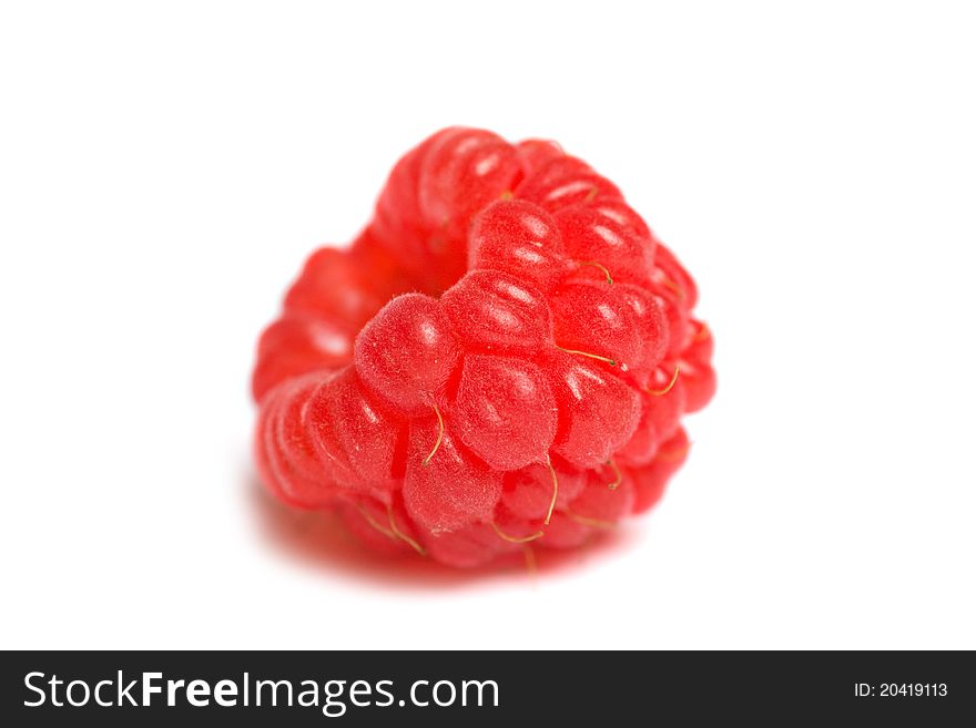 Closeup ripe raspberry isolated over white