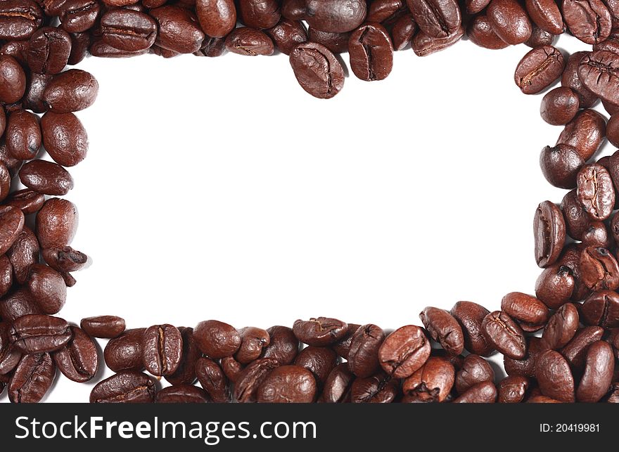 Frame of black coffee beans isolated on white. Frame of black coffee beans isolated on white
