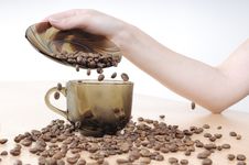 Hands Pours Coffee Into A Coffee Cup Stock Images Hands Pours Coffee Into A Coffee Cup Stock Images