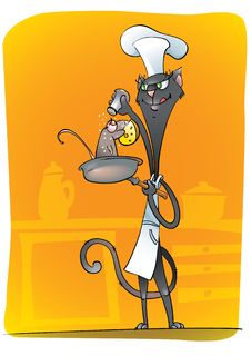 Black Cat With Frying Pan Stock Photography Black Cat With Frying Pan Stock Photography