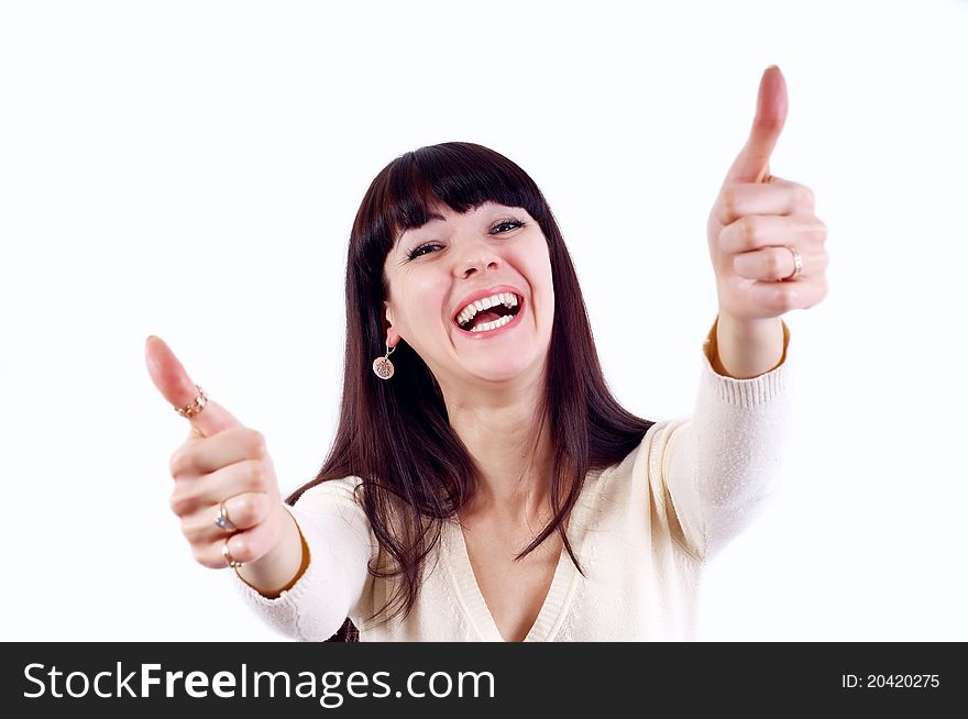 Beautiful casual happiness woman isolated on the white background