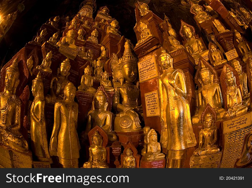 View Of Group  Of Buddhas In Pindaya Cave In Myanm