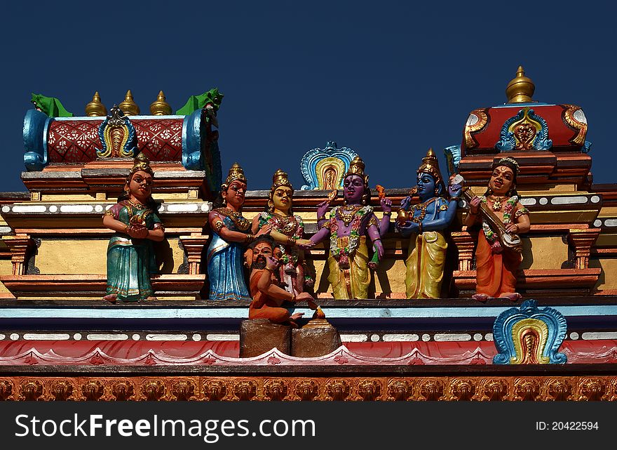 Traditional statues of gods and goddesses in the Hindu temple, south India, Kerala