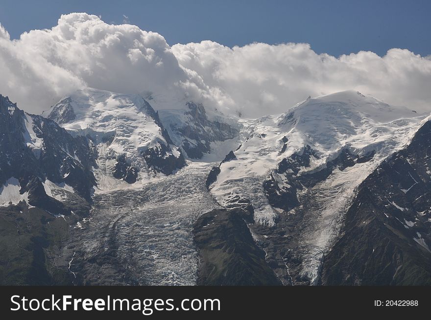 Mont Blanc massif in the clouds