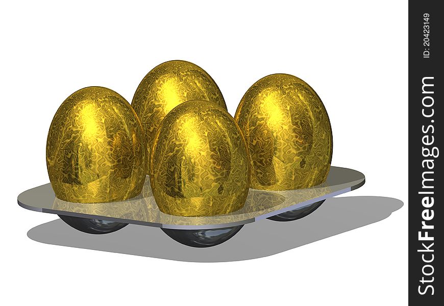 Four Golden Eggs Sitting on an Egg Tray